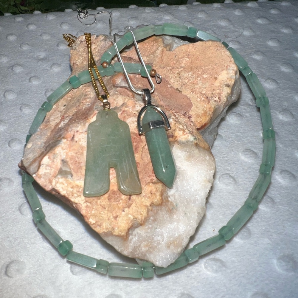 Green Jade Choker and Necklaces with Polished Pendants